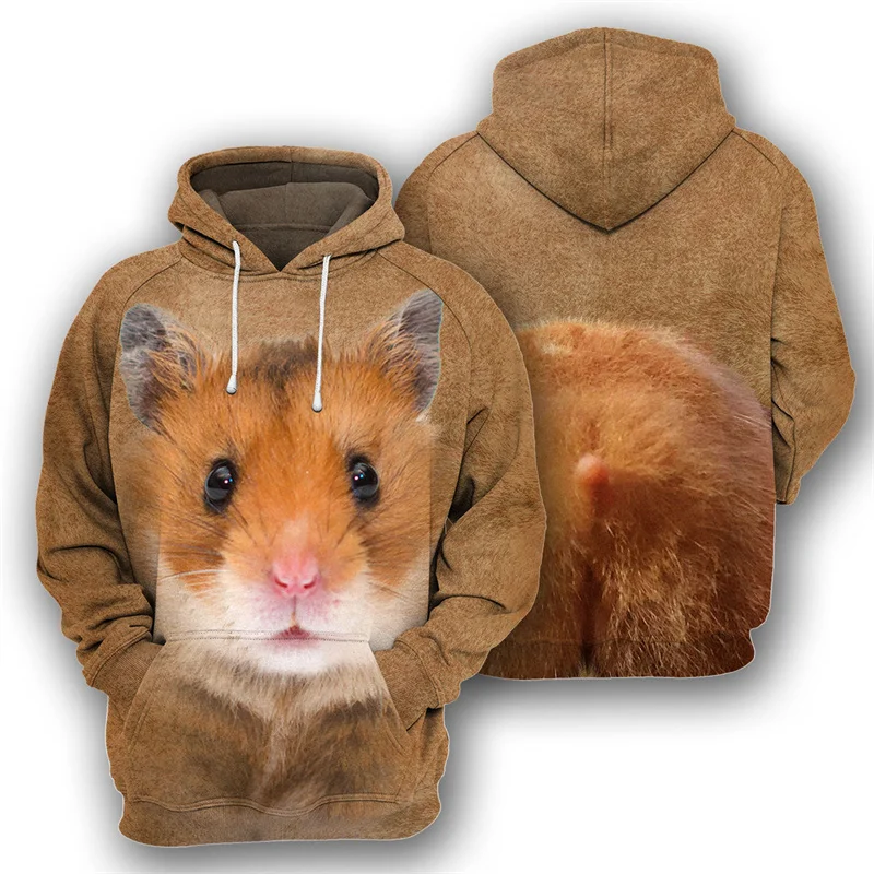 Hamster Hedgehog Bat Graphic Hoodie Men 3D Printed Animal Pullovers Long Sleeve Sweatshirts Fashion Street Oversized Hooded Coat