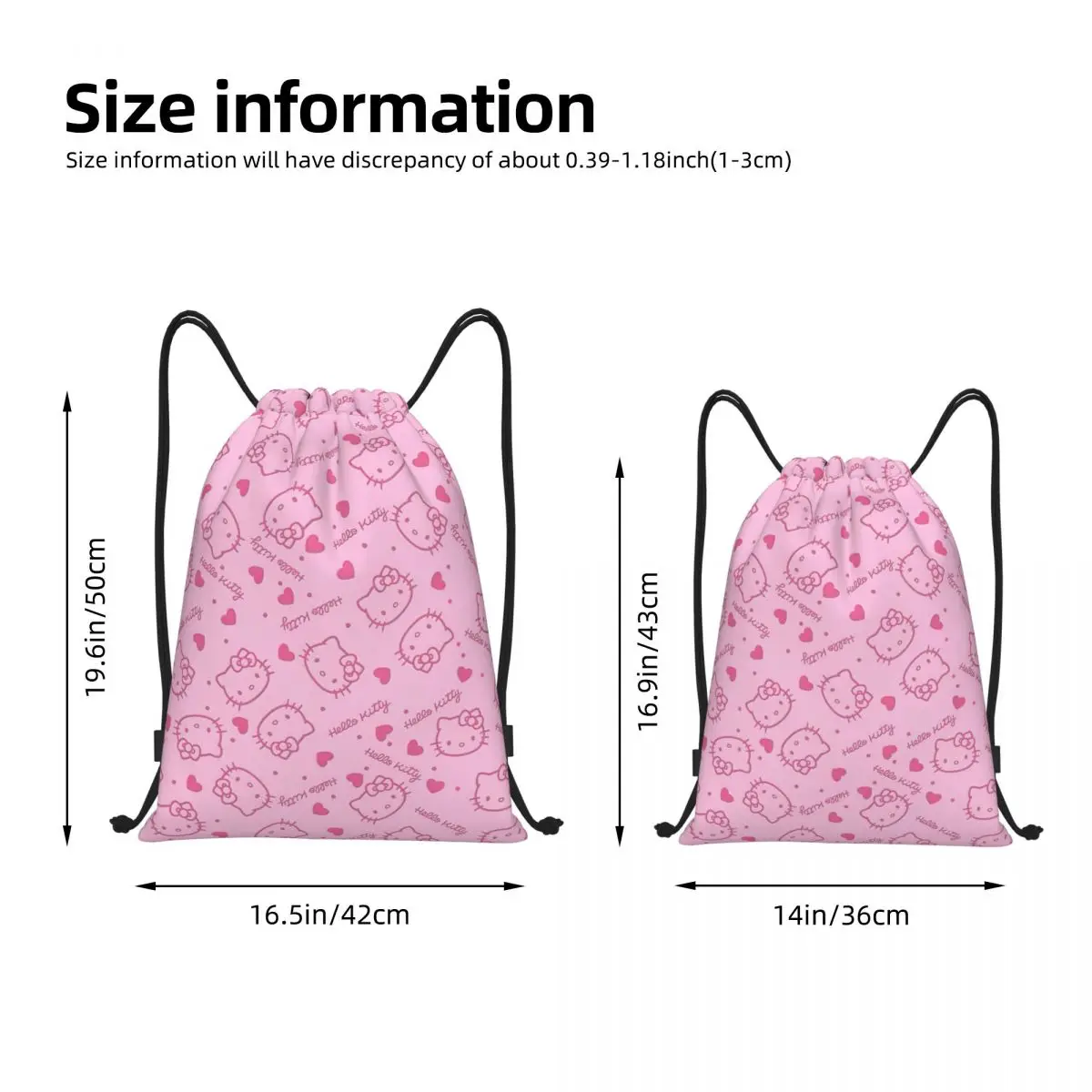 Lovely Hello Kitty Pink Drawstring Bags Sports Backpack Gym Sackpack String Bag for Yoga