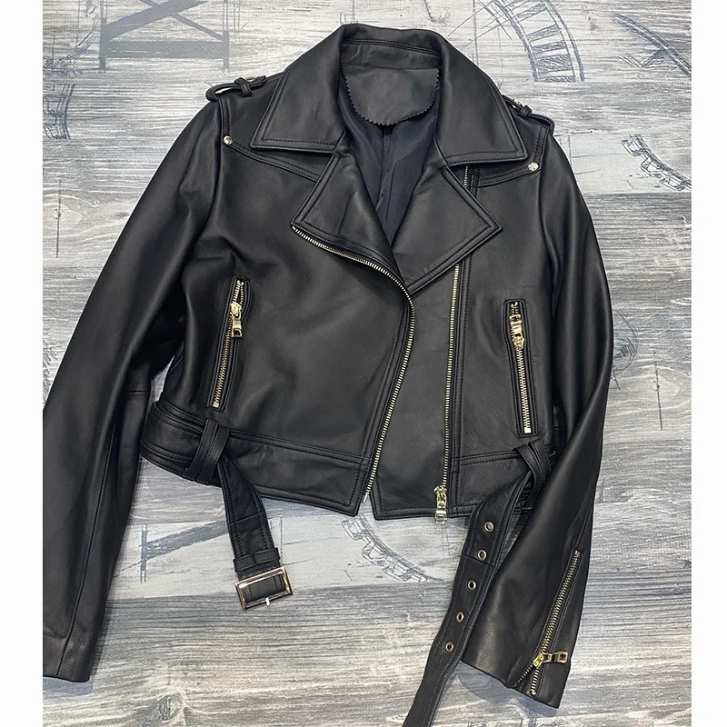 

Julypalette Fashion Fall Winter Genuine Sheepskin Short Motorcycle Jackets Women 2023 Female Casual Zipper Real Leather Jackets