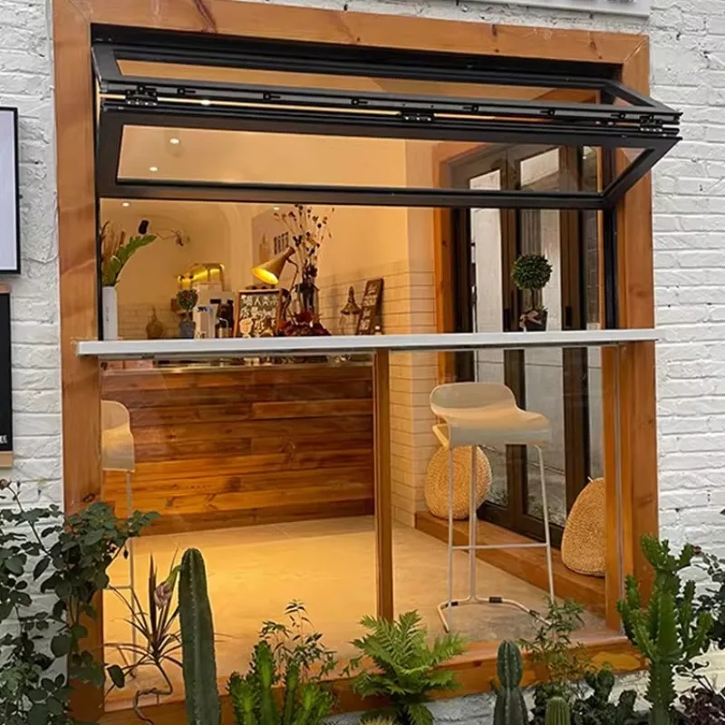 Custom Coffee Shop Bar Counter Folding Window - Aluminum Alloy Lift-up Window with Support Rod Offering Panoramic Views（Deposit)