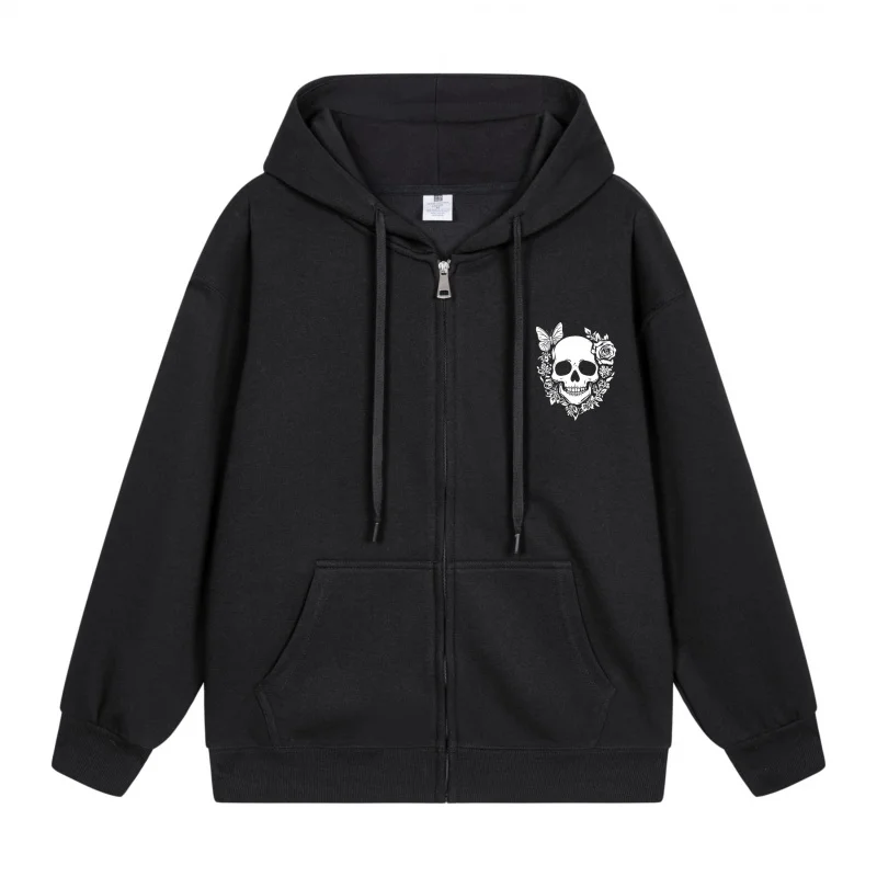 

Men's Zip-Up Hoodie Skull And Wings Design Print Halloween in 2025 Casual Couples’ Style Halloween Theme Halloween Party Outfit