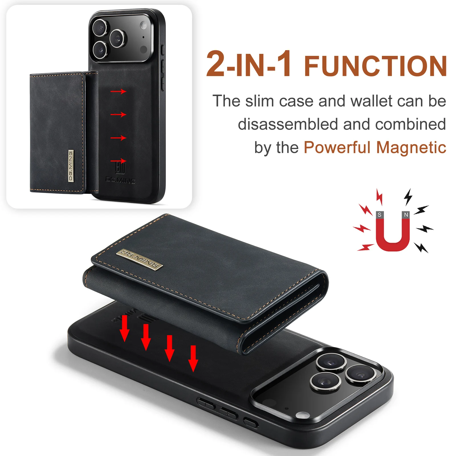 For New IPhone 17 Pro Max Air 16 15 14 Plus 13 Pro Max Phone Case 2 in 1 Detachable Wallet Cards Holder Magnetic Leather Cover view 5