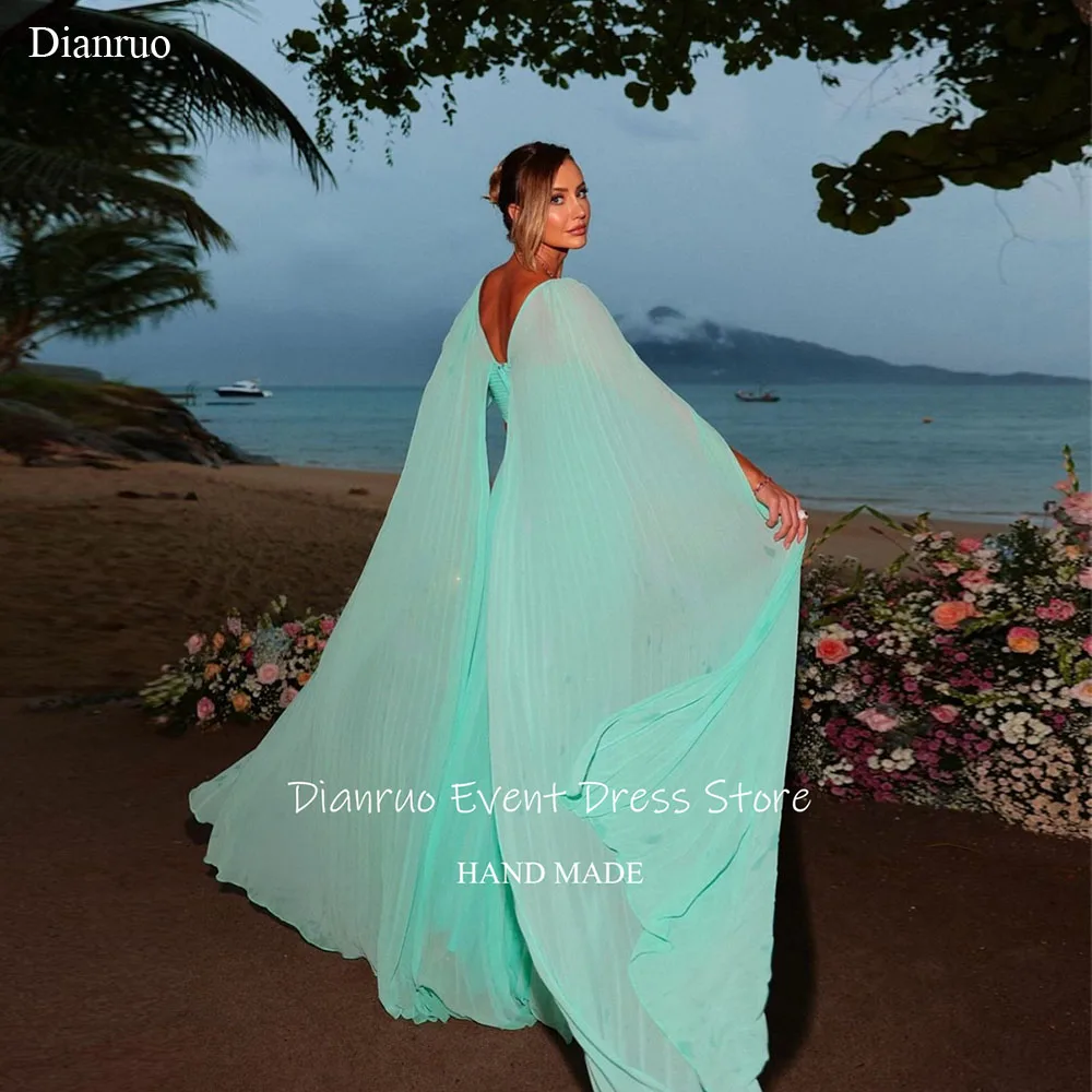 Dianruo Mint Green Cut Out Evening Dress A Line Chiffon Dresses For Women Asymmetric Ruched Vintage Prom Gowns 2025 Customized