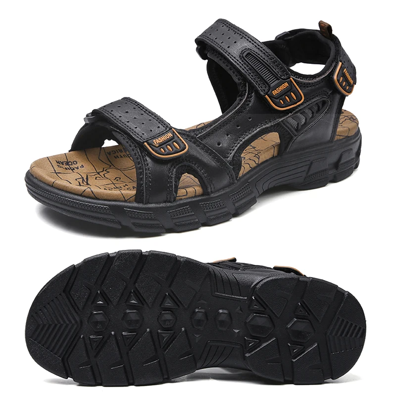

Summer Men's Sandals 2026 New Outdoor Non-slip Men's Beach Sandals Handmade Leather Men's Shoes Fashion Men Sneakers Size 38-46
