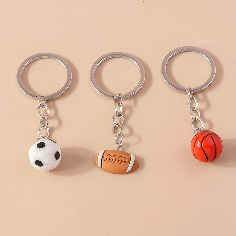 Aihua 3D-Sport-Schlüsselanhänger mit Fußball-, Basketball-, Volleyball- und Rugby-Motiv, Mini-Ball-Schlüsselring für Damen, Herren, Autoschlüssel, Geschenk, Schmuck, Ornament – Detail 2