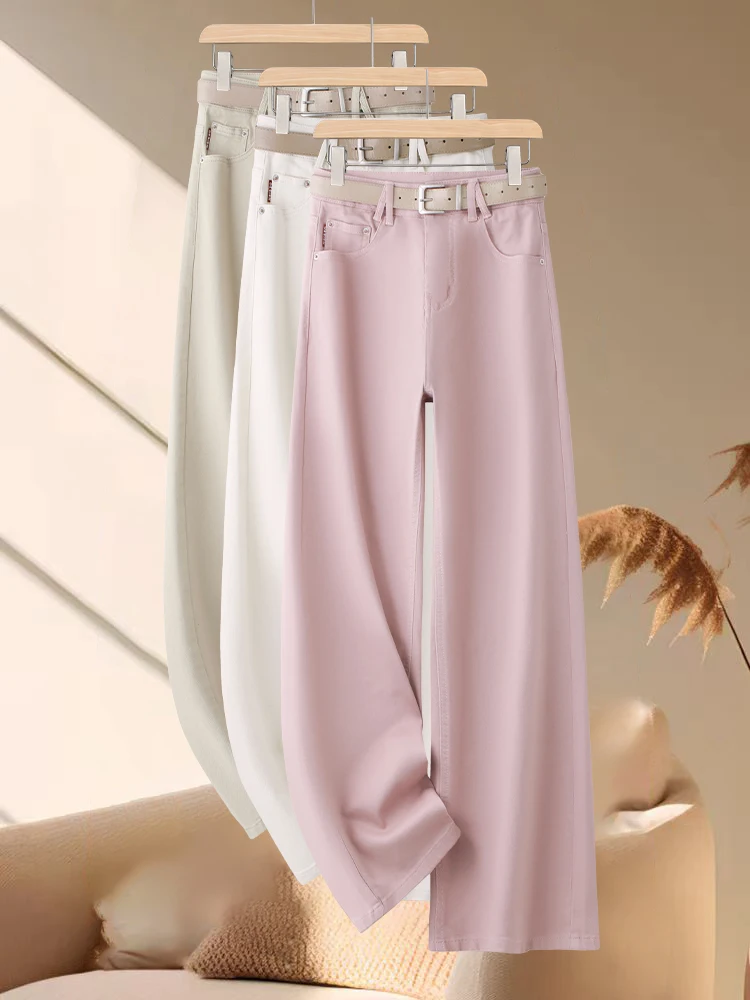

Женские джинсы с высокой талией, прямые, розовые, повседневные, широкие, весна-осень, новый стиль, удобные, дышащие