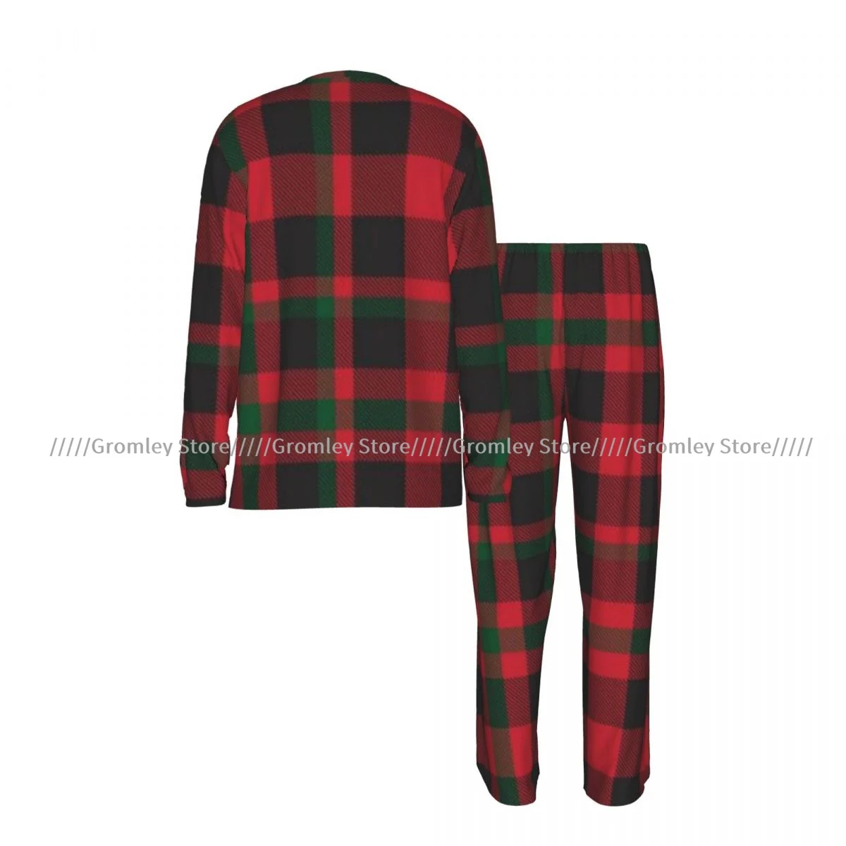 Male Pajama Set Long Sleeve Long Pants Sleep Suit Christmas Plaid Checkered Tartan Textiles Homewear Men Night Loungewear