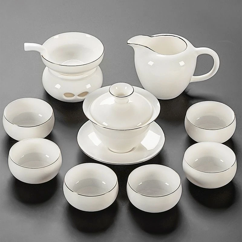 Kung fu tea set the whole kettle set of blue and white porcelain ceramic teapot solid wood tea tray tea ceremony