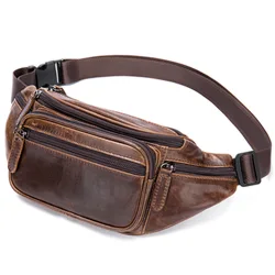 Riñonera de cuero genuino para hombre y mujer, bolsa suave para el pecho, para exteriores, Verano