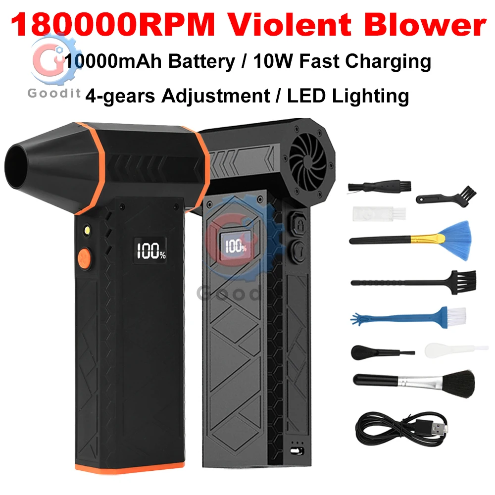 

180000 RPM Violent Blower High-Speed Wireless JetBlower Dust Blowing Battery Level Display LED Lighting Handheld Air Blower Fan