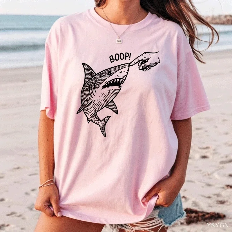 Boop Shark T-Shirt Men Women Casual Funny Graphic T Shirts Surf Beach Ocean Tshirt Sea Life Short Sleeve Summer Tees Woman