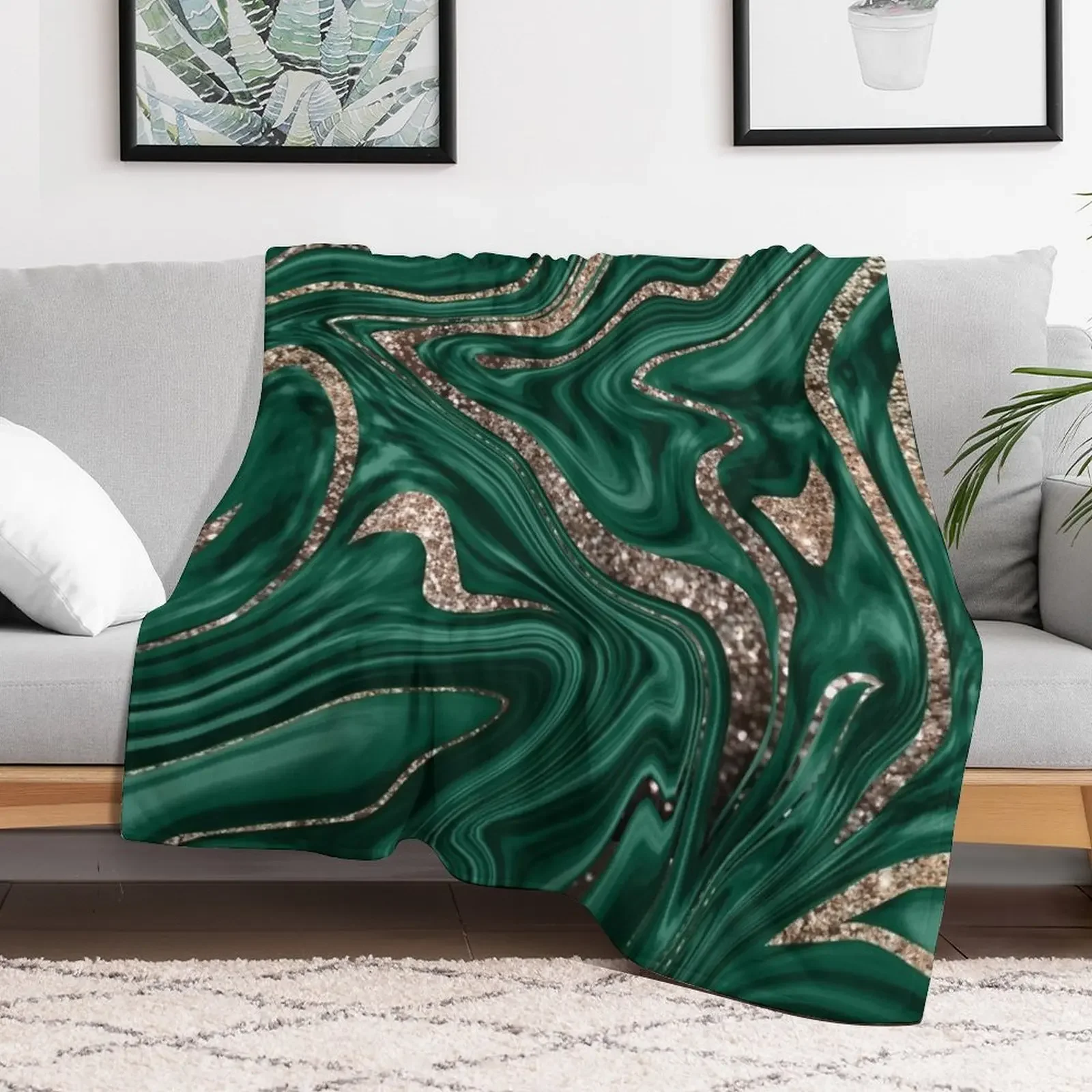 Emerald Green Black Gold Glitter Marble #1 (Faux Glitter) #decor #art Throw Blanket Soft Warm Blanket Gift for Men Women Adults