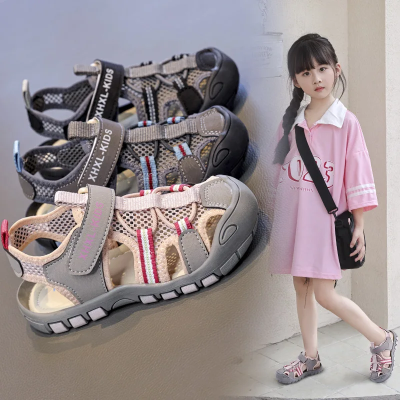 

Children's Closed Toe Sandals New Summer Boys Girls Breathable Mesh Kids Beach Shoes Size 26-36
