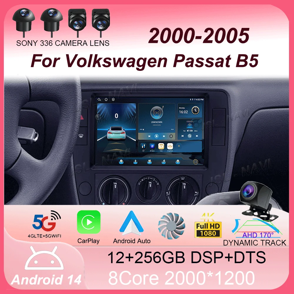 

Автомобильное радио Android 14 для Volkswagen Passat B5 2000–2005 Мультимедийный видеоплеер Навигация GPS