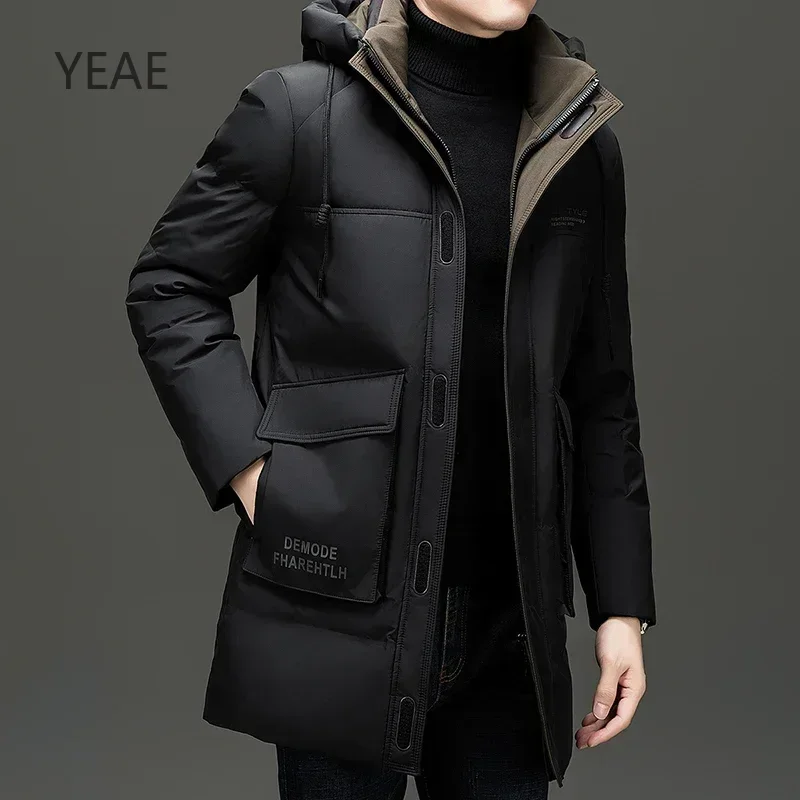 YEAE Men's Winter Down Jacket Designer Clothes Men Duck Down Padding Long Sleeve Hooded Jackets Heated Jacket Men Male Coat
