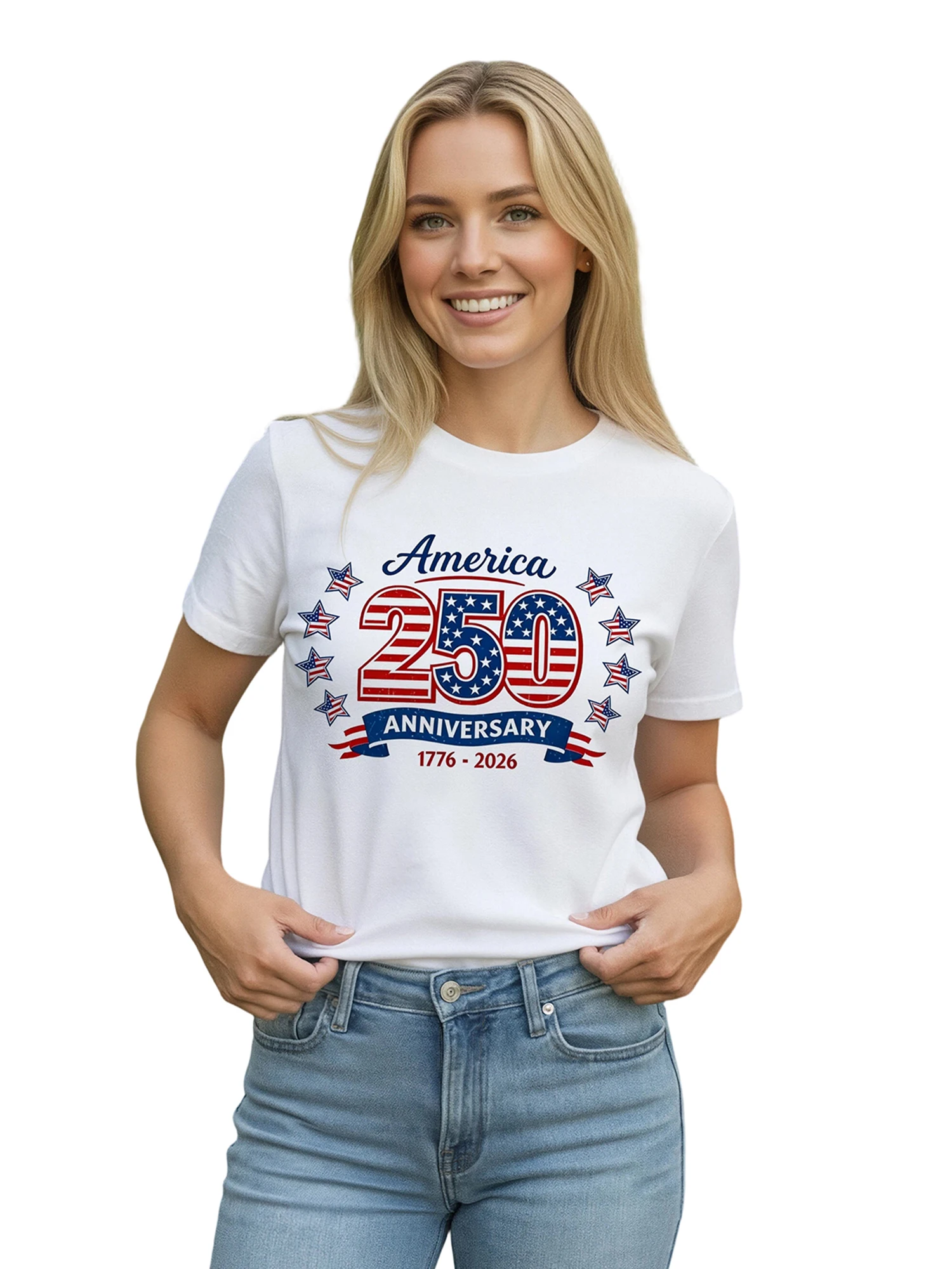 Women 250th Anniversary T-Shirt Letter and Star Print Patriotic Basic Short Sleeves Tops for Streetwear