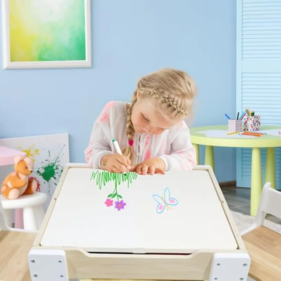 Teamson 3-pc. Multi-Activity Table with Reversible Tabletop with Storage Space and Chairs