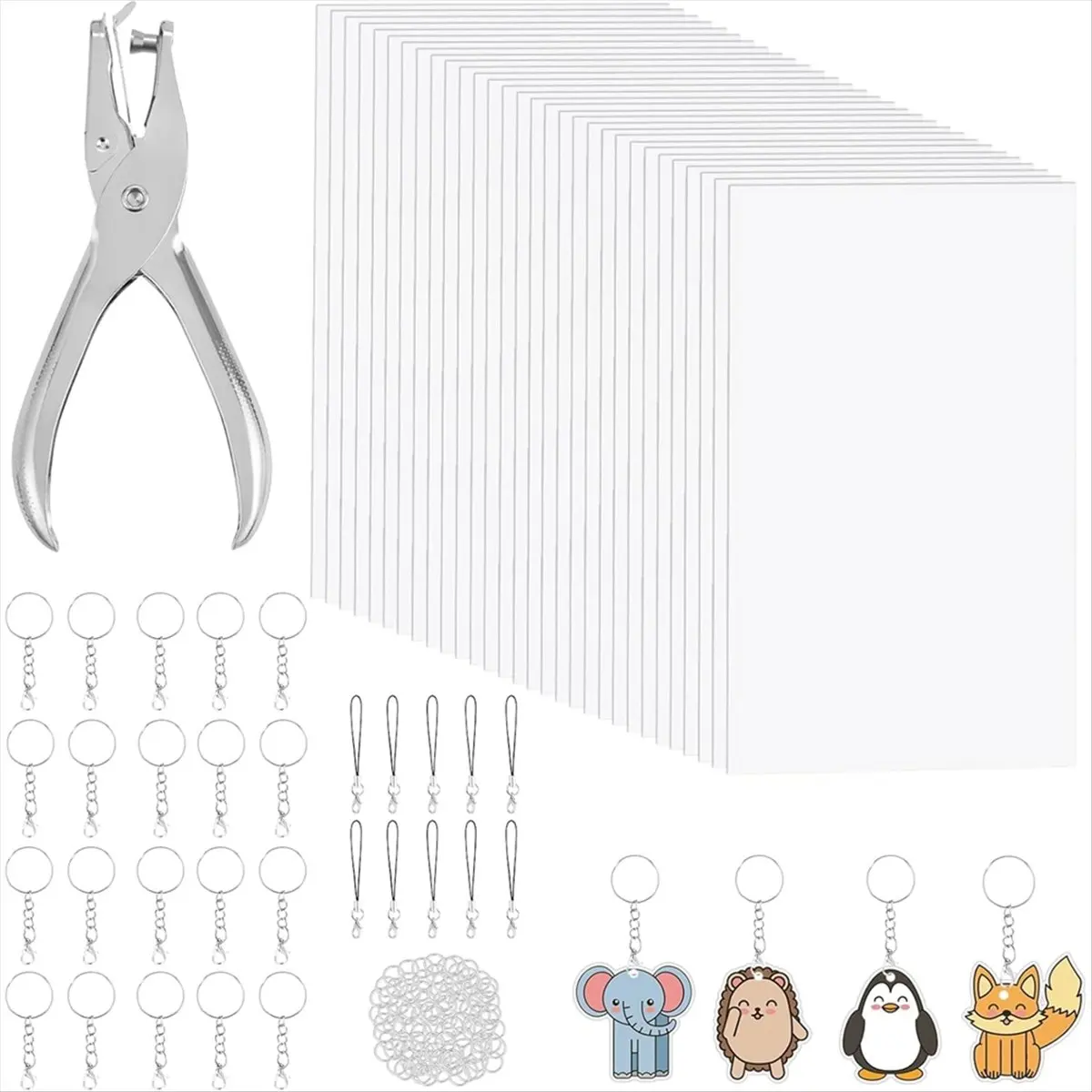 New 161 Pcs Shrink Paper Keychain Kit,with 30 Pcs Shrinky Plastic Sheets 7.9