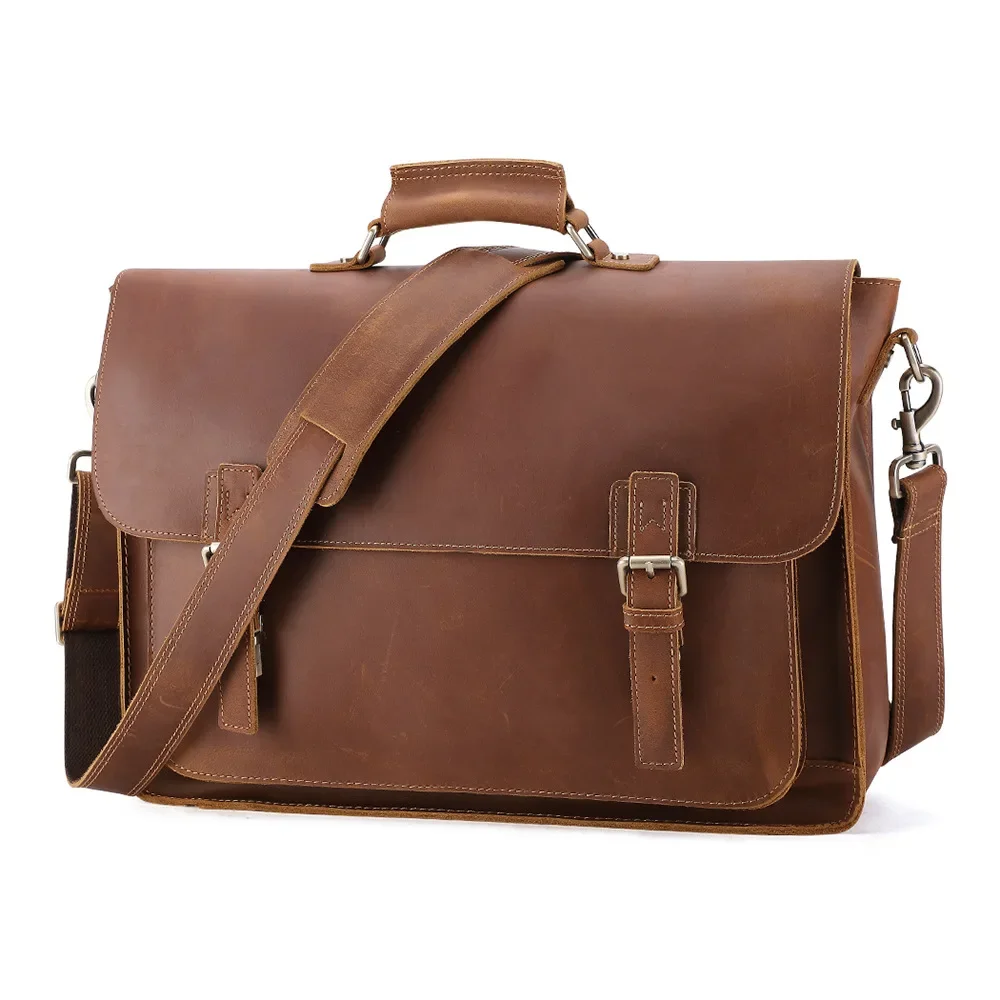 Leather briefcase large capacity shoulder bag handbag men's business commute
