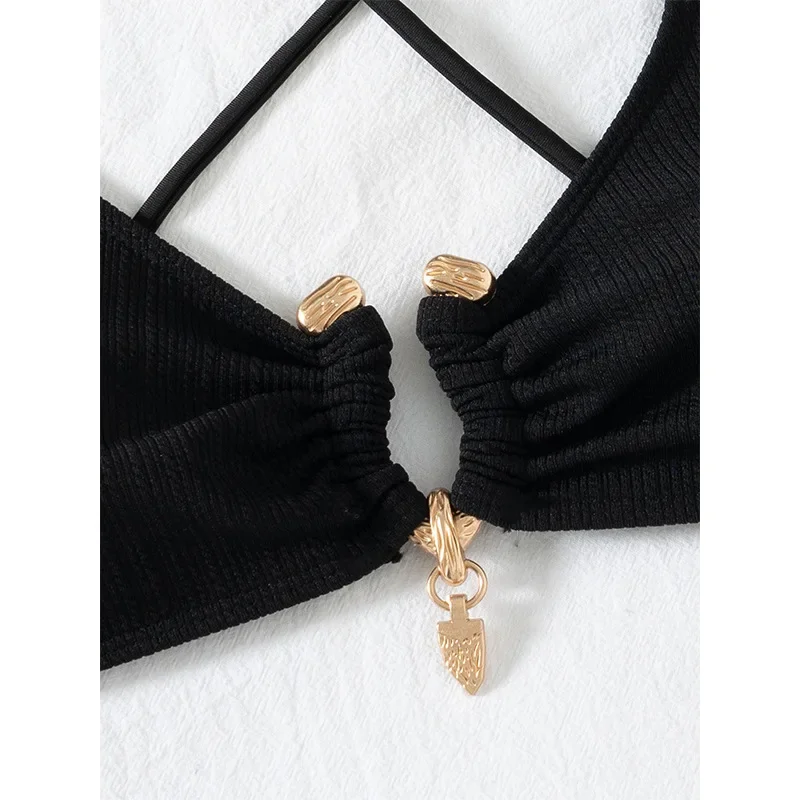 Seksowne czarne stringi bikini 2025 dwuczęściowy strój kąpielowy damski stroje kąpielowe damskie stringi bikini zestaw sportowy strój do pływania plażowy kostium kąpielowy