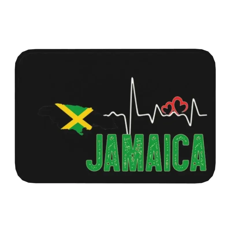 Jamaica Flag Map Heartbeat Front Door Mat Anti-Slip Outdoor Absorbent Jamaican Proud Doormat Kitchen Balcony Entrance Rug Carpet