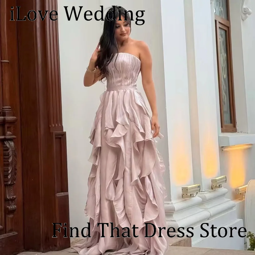 

Выполненное на заказ розовое вечернее платье с воротником-лодочкой и оборками, длиной до пола, трапециевидное платье с открытой спиной, Саудовское платье для выпускного вечера со шлейфом