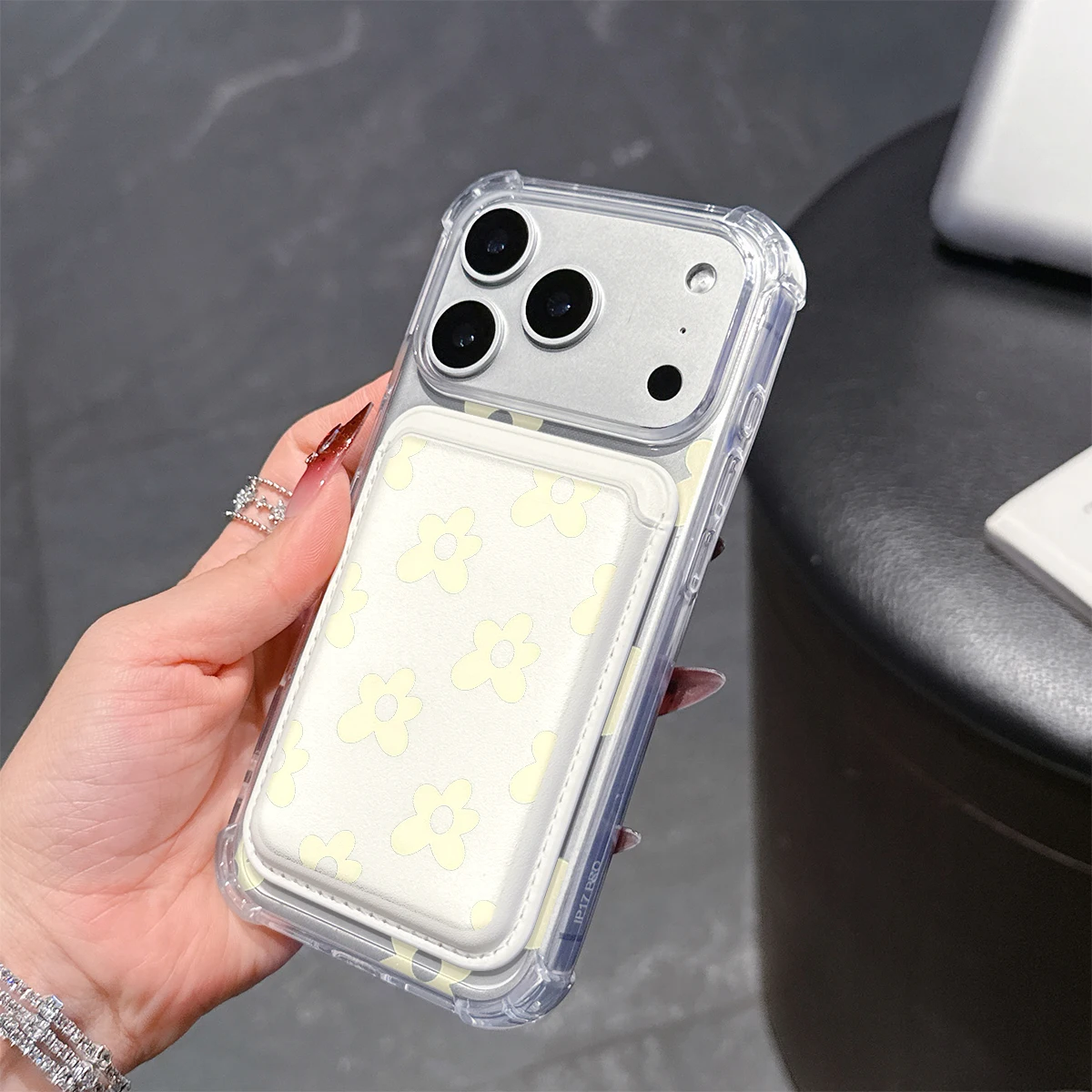 Pale Yellow Flower Phone Case For iPhone 17 16 15 14 13 Pro Max Plus Wallet Pocket Transparent Soft TPU for Magnetic Phone Case view 4