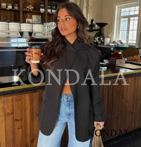Imagen 1 del producto Blazer Elegante Negro Minimalista con Cuello Alto para Mujer, Marca KONDALA, Nueva Colección Primavera 2026, Estilo Chic Urbano