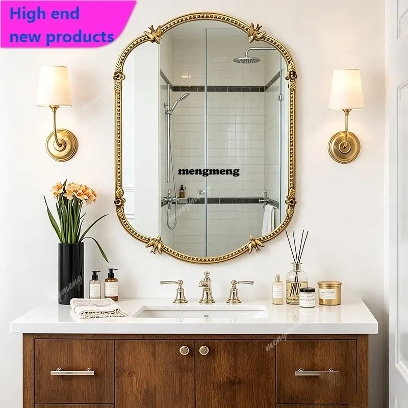 A68French vintage bathroom mirror hanging wall, American light luxury sink makeup mirror, European fireplace decorative mirror