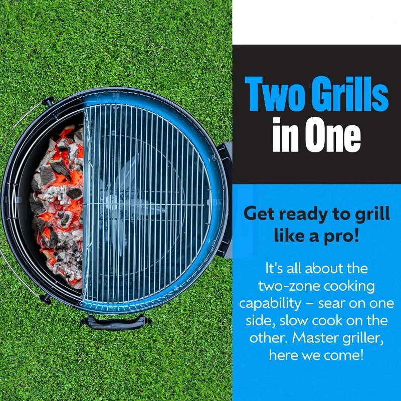 Kettle Grill with Deluxe Insert and Easy Spin Grate for Two-Zone Charcoal Grill Cooking