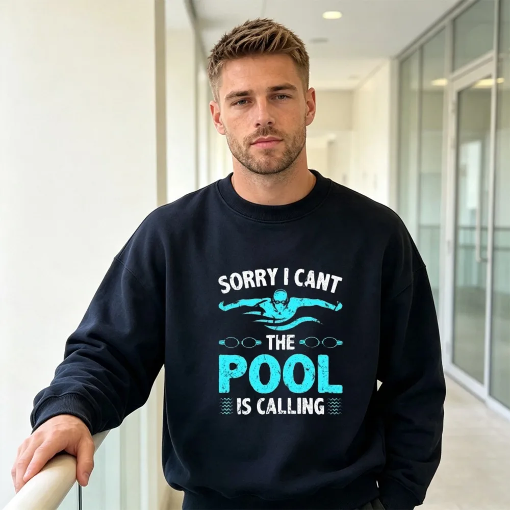 Swimmer Pool Quote Graphic Men Athletic Sport Sweatshirt Sorry I Can't Text Design Top Swimming Training Sweatshirt