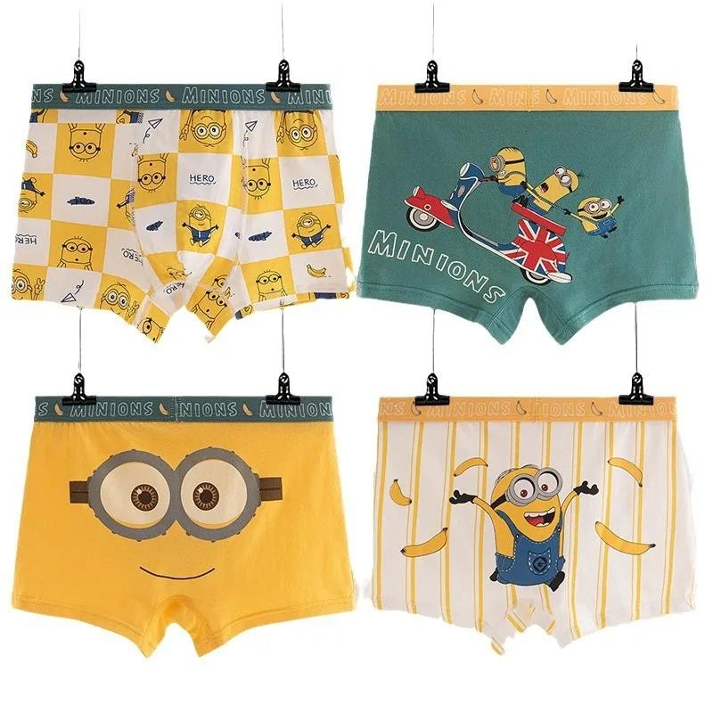 4pcs/Lot Miniso Despicable Me Boxer Briefs Kids Cotton Underwear Gilrs Underpants Teenager Cute Cartoon Soft Children Panties