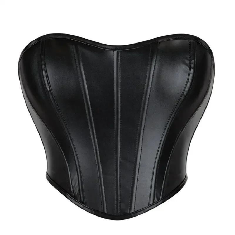 

Fashion Women Faux Leather Overbust Corset Tank Crop Top Strapless Off Shoulder Female Underwear Backless Bustier Tops