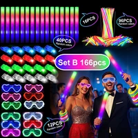 166-Piece Glowing Party Decoration Set - 12 Led Glasses, 16 Foam Sticks, 40 Finger Lights, 100 Glow Sticks, Suitable for Weddings and Halloween 2
