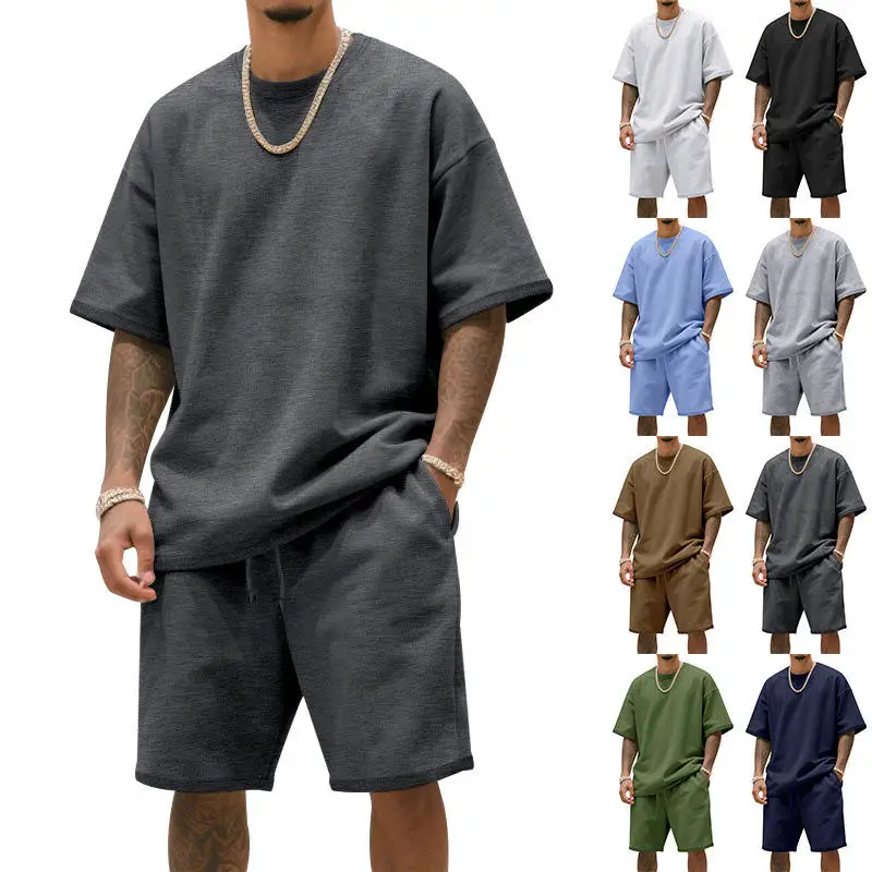 

Men's Summer Casual Sportswear Set Short Sleeve Short Pants Heavyweight Loop American Style Teenagers Fashion Short Shorts