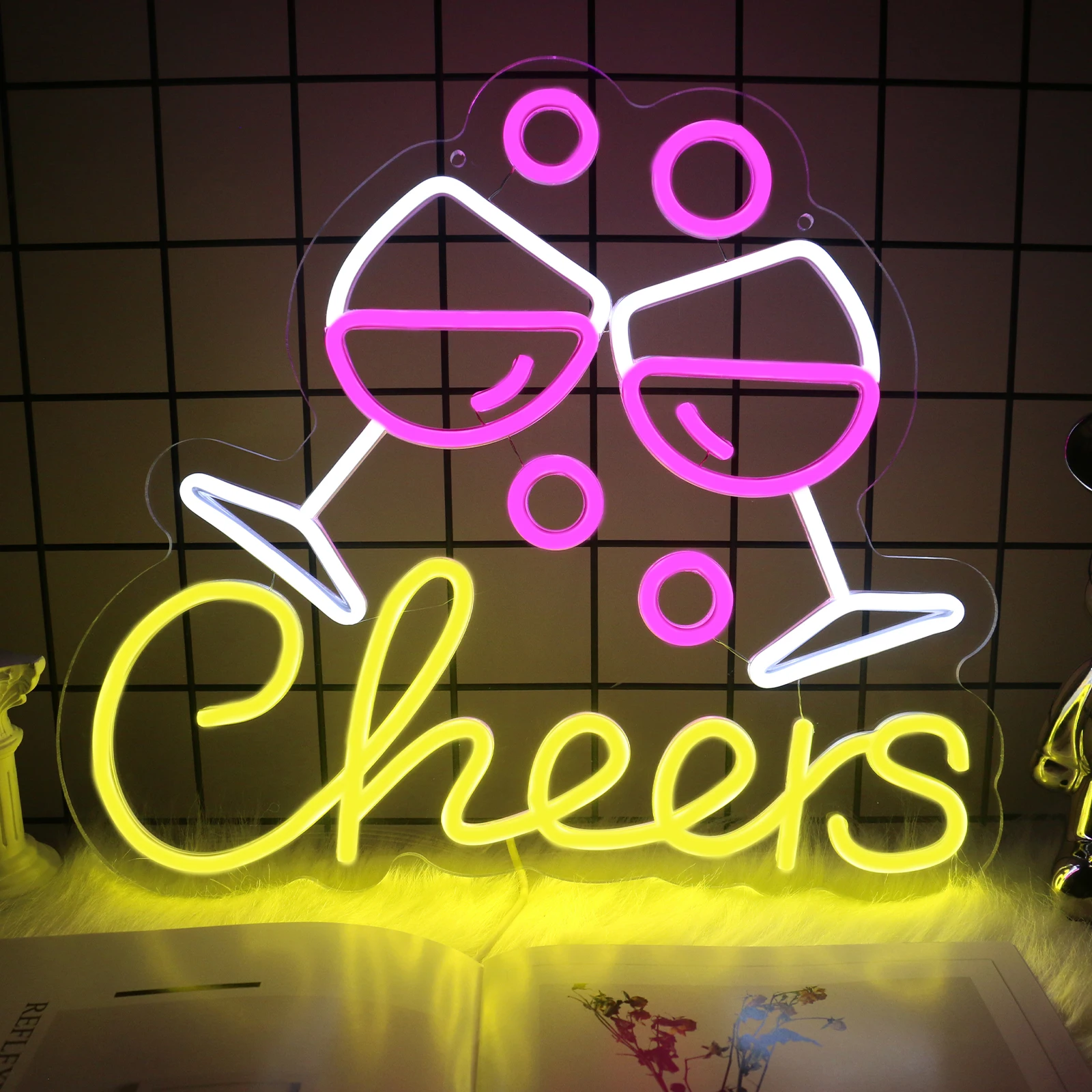 Cheers Sign Neon Signs LED Neon Light Sign Cheers Neon Bar Sign, USB Powered Light Up Wall Decor for Teen Boys Room Party Light