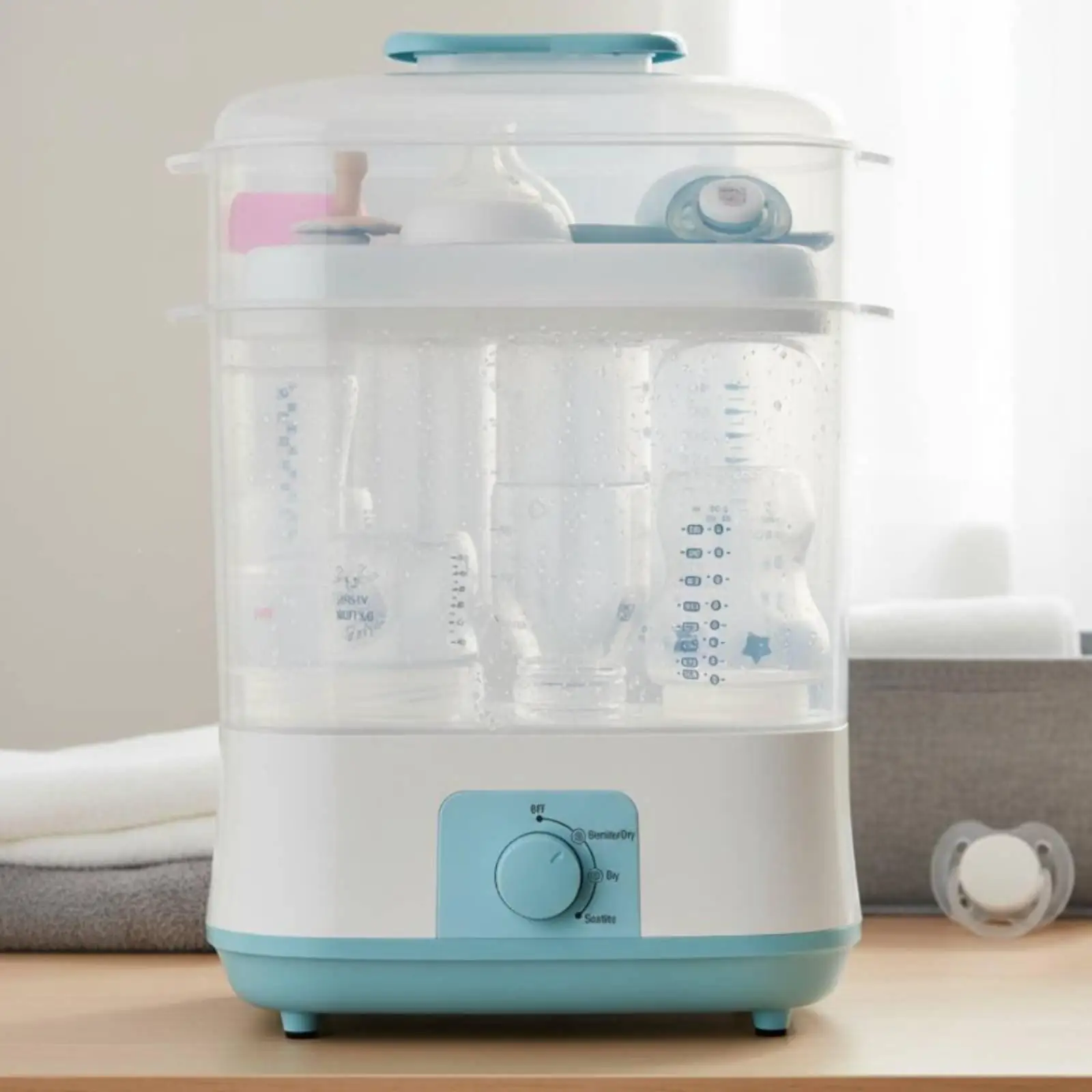 Sterile Baby Bottle Drying Rack with Steam Cleaning Function for 8 Bottles and Pacifier Storage