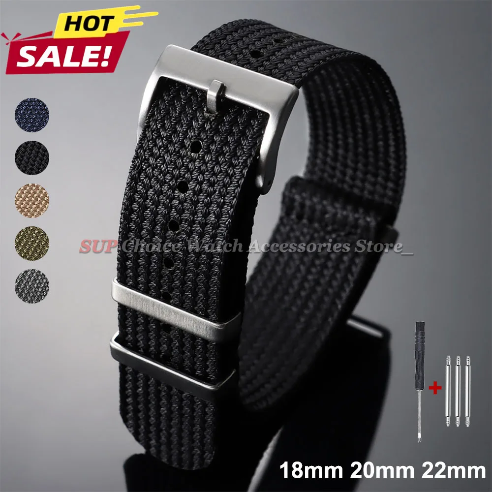 Bracelet de montre vintage en nylon militaire 18mm 20mm 22mm, bracelet de montre en nylon tressé monobloc pour Omega pour Seiko