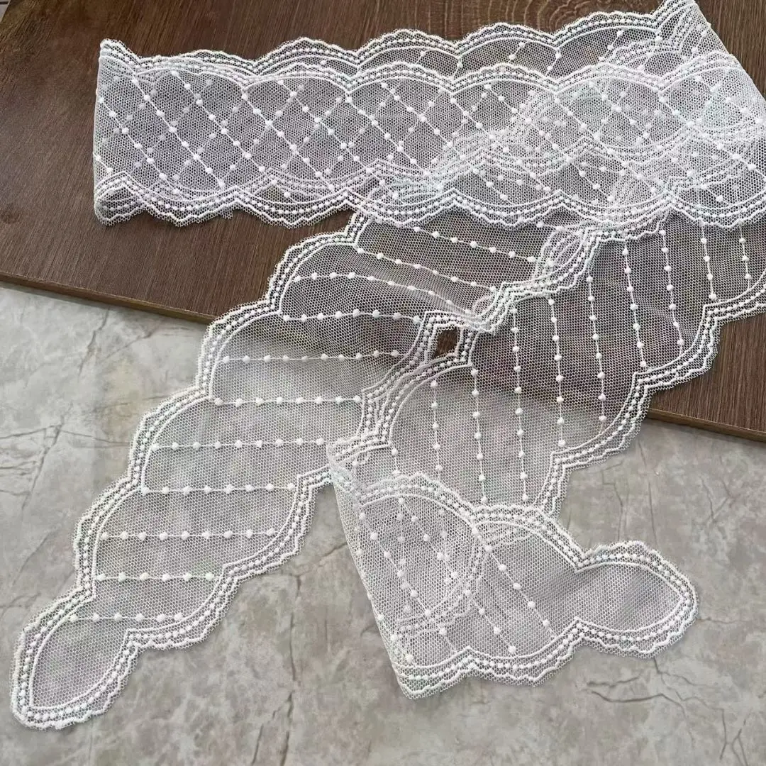 꽃 자수 머리 스카프 레이스 긴 리본 스카프 흰색 꽃 레이스 Neckerchief 장식 스트랩 목걸이 머리 랩 스카프