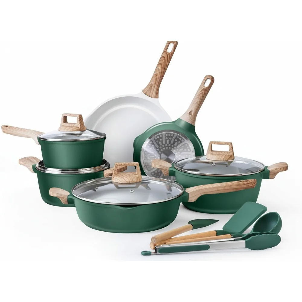 

14-Piece Nonstick Cookware Set with Utensils, Cast Aluminum Pots and Pans for Easy Cooking