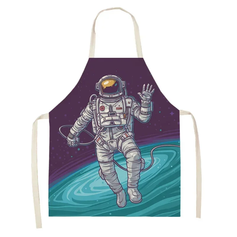 Creative Cartoon Astronaut Print Sleeveless Kitchen Apron Men's and Women's Home Cleaning Tools Parent-child Anti-dirty Apron