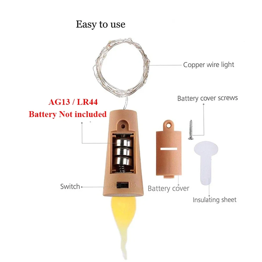 Garrafa de vinho Cork Light com Candle Flame, Starry Fairy Light, Luzes para o Natal, Halloween, Decoração do casamento, 20 LED Pack, 10 Packs