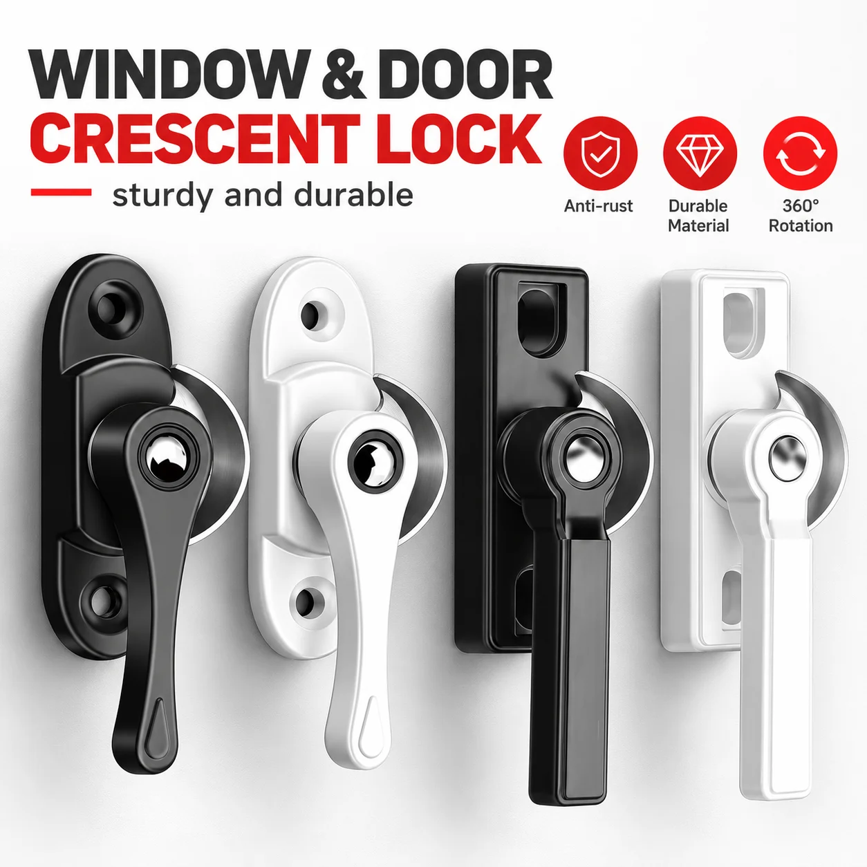 Akara Door Lock Korean Type Two-way All for Home Accessory for Handbags Window Handle With Installation Crescent Shaped