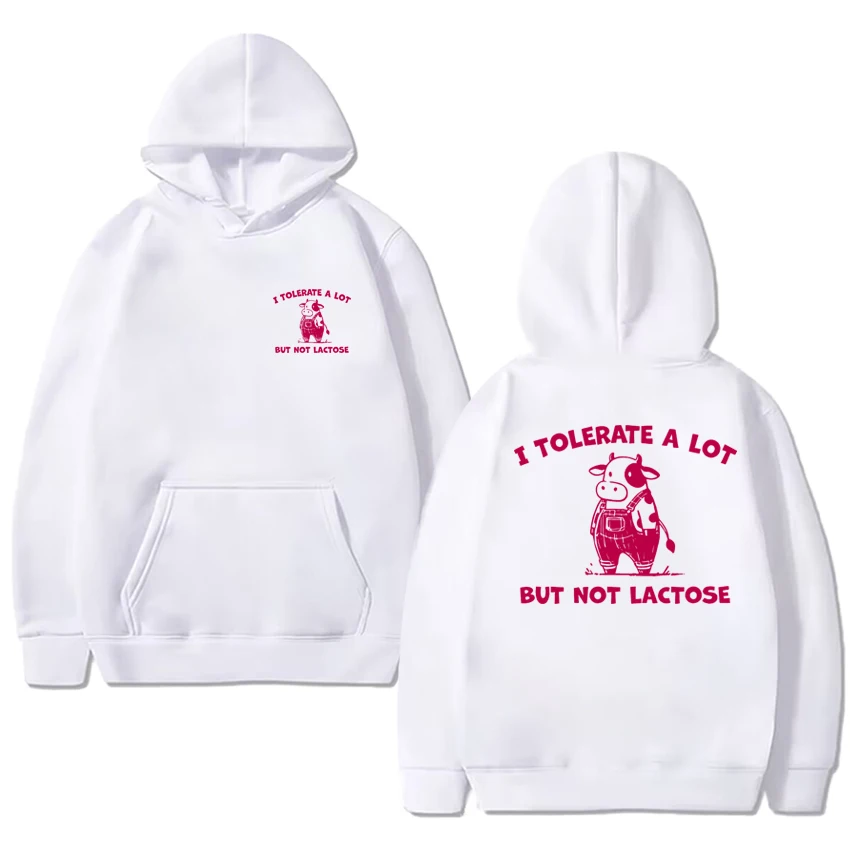2025 New Funny Humor I Tolerate A Lot But Not Lactose Hoodie Unisex Cute Cow Meme pullover Men women Fleece Casual Sweatshirt