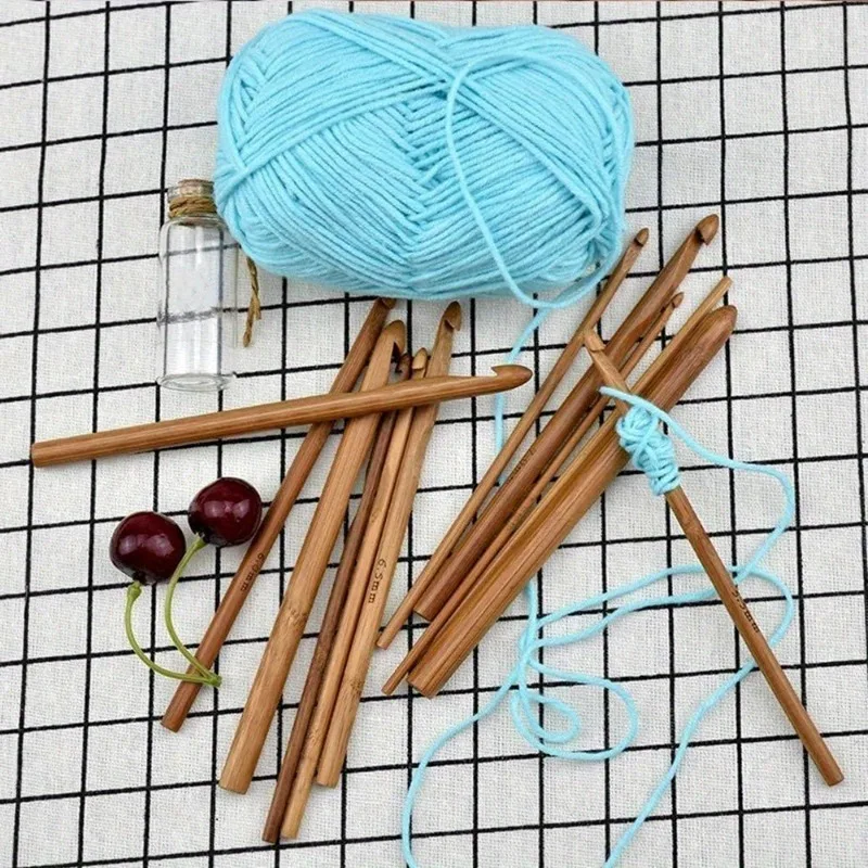 12 teile/satz 3-10mm Bambus Griff Häkelnadel Stricken Handwerk Stricken Nadel Weben Garn für Handgefertigte Weben Garn handwerk