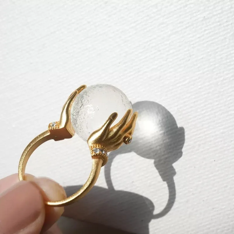 Holding The Moon Index Finger Ring Creative Fashion Niche High-end Ring Diamond Crystal Ball Ring