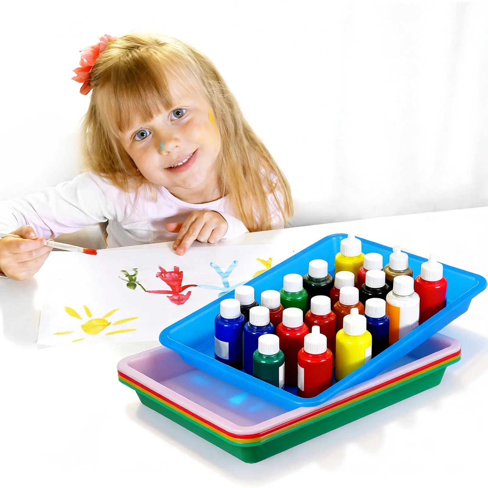 5pcs Thickened Fruit Tray Plastic Activity Trays For Diy Crafts Kids Classroom Beading Collaging Color Mixing Stackable