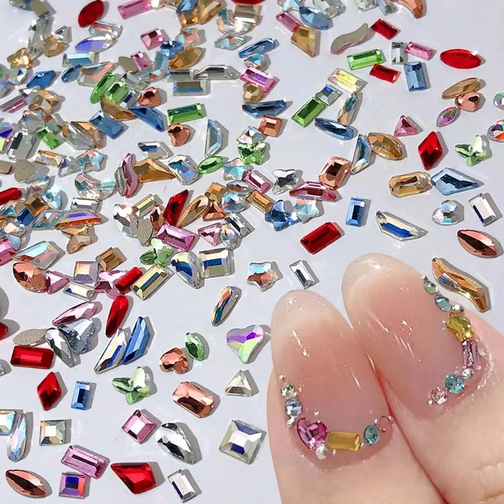 100 Stuks Bling Mini Kleurrijke Nagelsteentjes Multi Vorm Acryl Plaksteen Kristallen Edelstenen Sparkle Diamanten Nail Art Charms Supplies