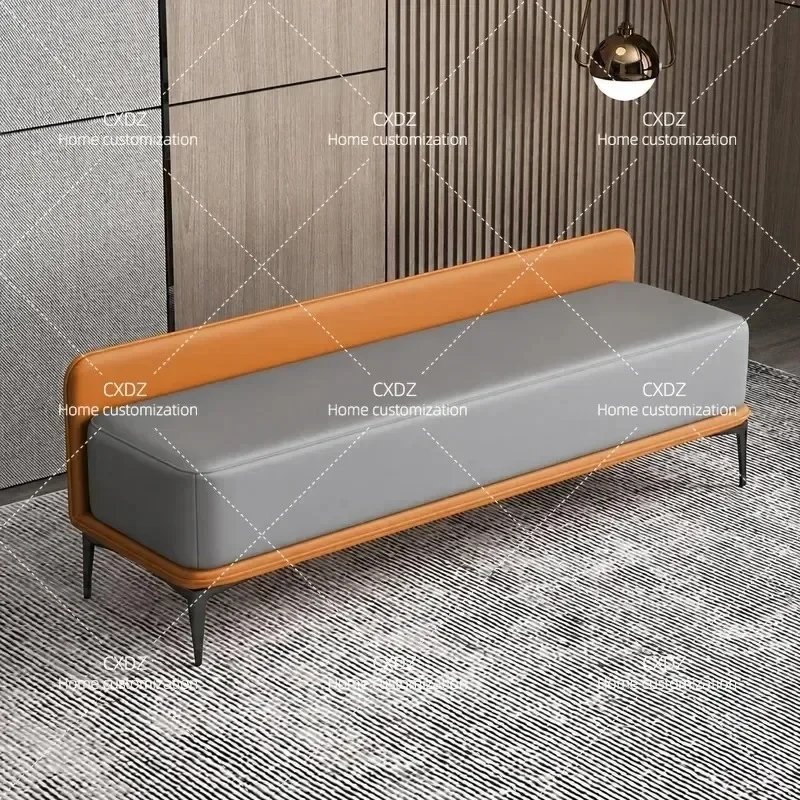 Luxury Leather Shoe Changing Stool High End Entryway Bench Bedroom Bedside Ottoman Long Sofa Stool for Cloakroom Home Decor