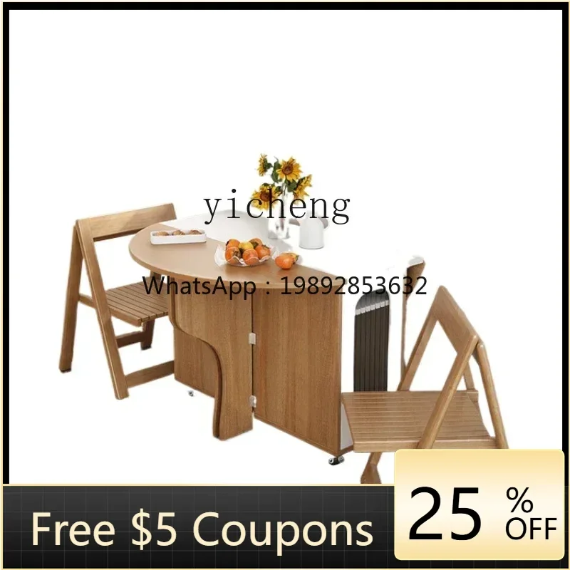 

LL household round dining table simple multi-function mobile storage folding table and chair combination